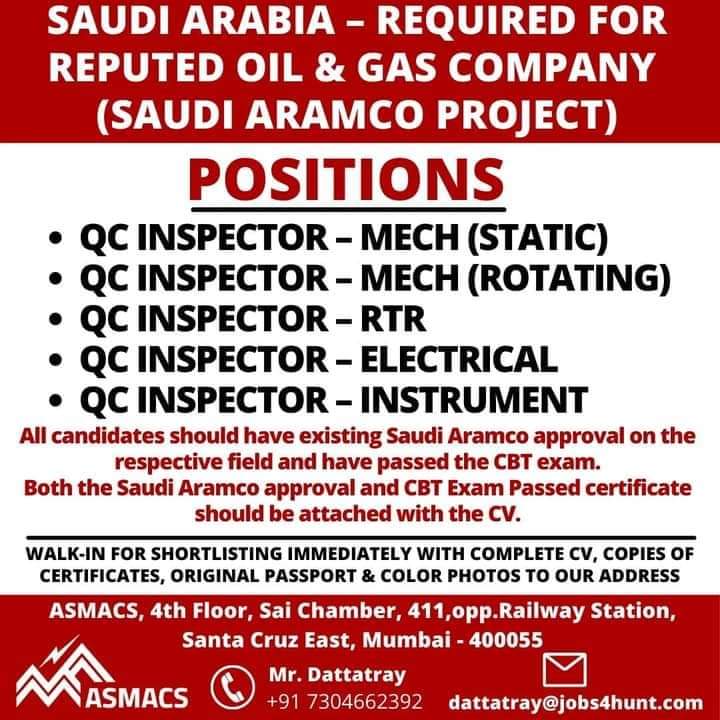 URGENTLY REQUIRED FOR SAUDI ARABIA