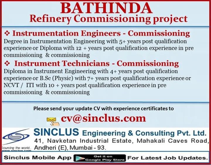 URGENTLY REQUIRED FOR BATHINDA