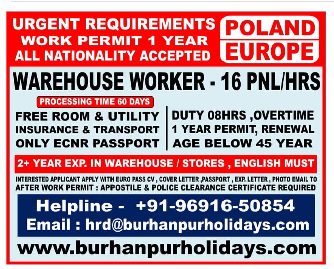 Abroad jobs for indian 12th pass