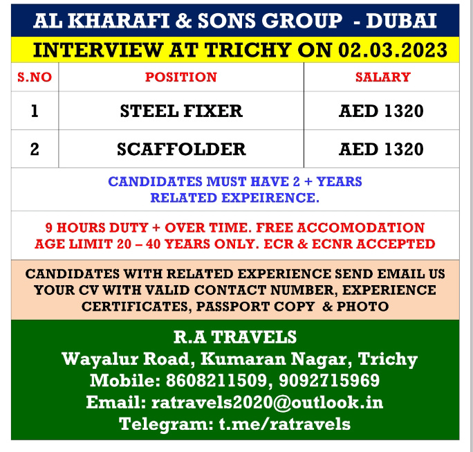 WALK IN INTERVIEW AT TRICHY FOR DUBAI
