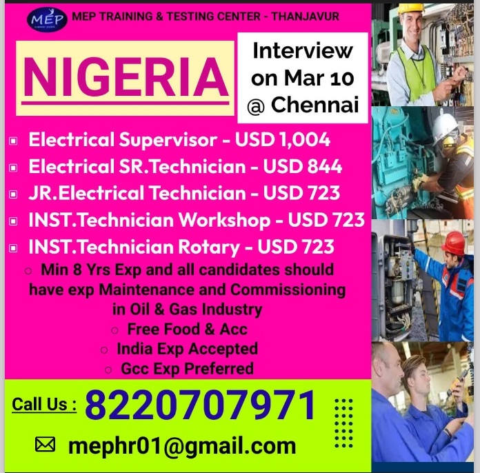 WALK IN INTERVIEW AT CHENNAI FOR NIGERIA