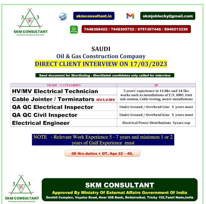 WALK IN INTERVIEW FOR SAUDI