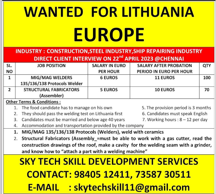 WALK IN INTERVIEW AT CHENNAI FOR EUROPE