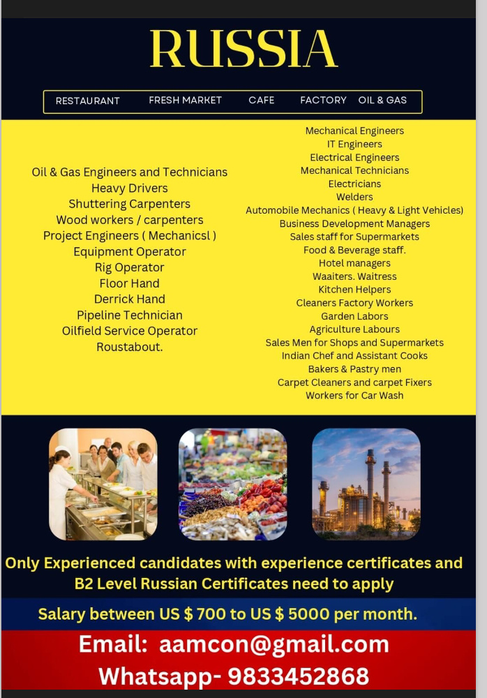 WALK IN INTERVIEW AT MUMBAI FOR RUSSIA