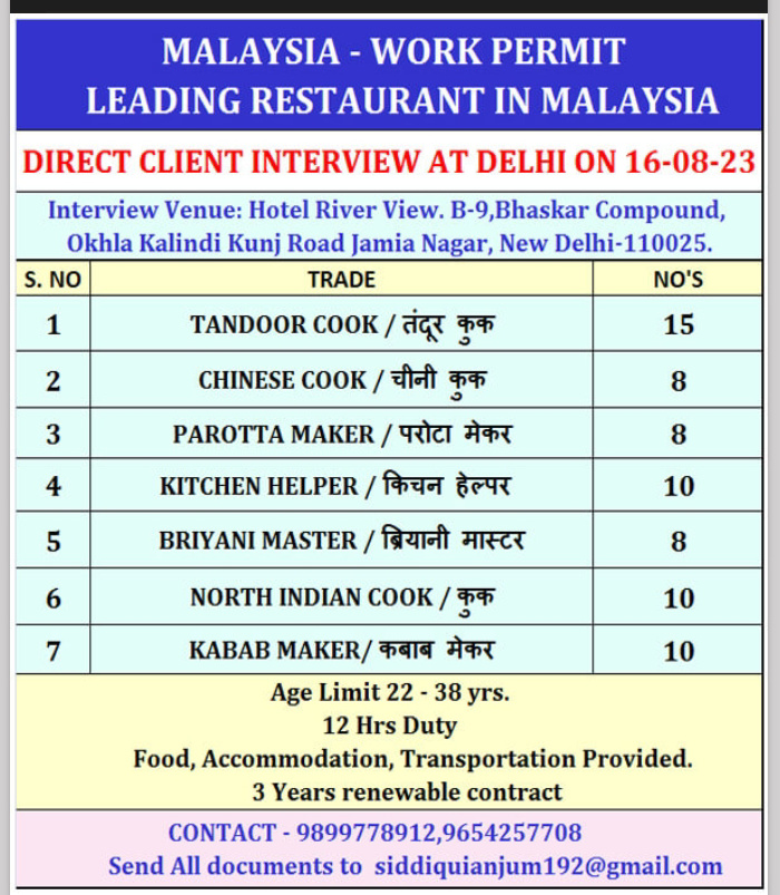 WALK IN INTERVIEW AT DELHI FOR MALAYSIA